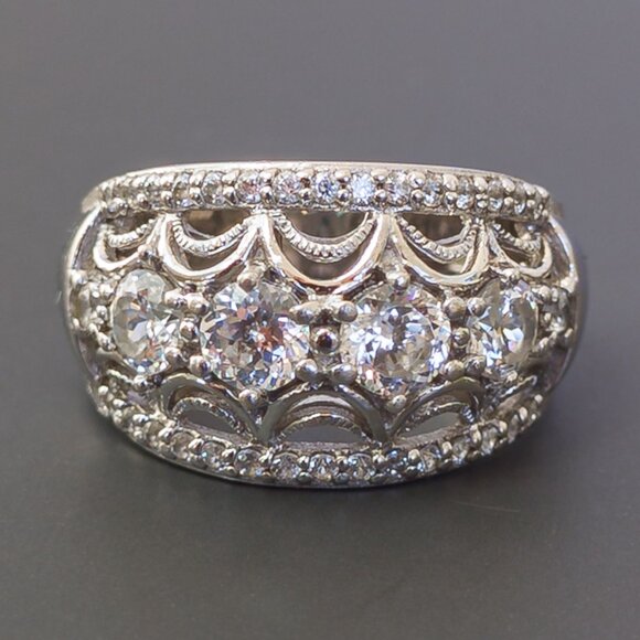 Tacori IV Sterling Silver CZ Lace Band Ring – Size 7 - Picture 3 of 13